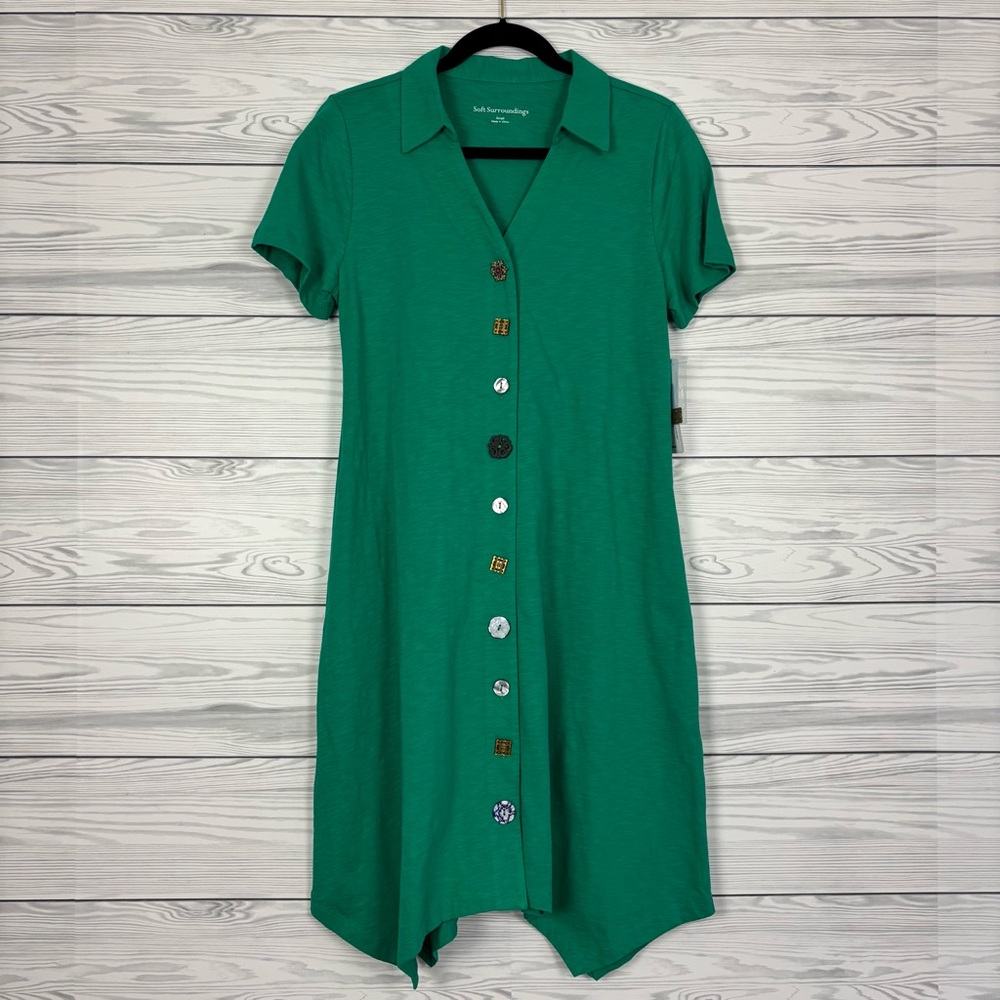 Soft Surroundings Danielle Button Dress Parakeet Green Beachy NWT Coastal Small - Picture 3 of 10